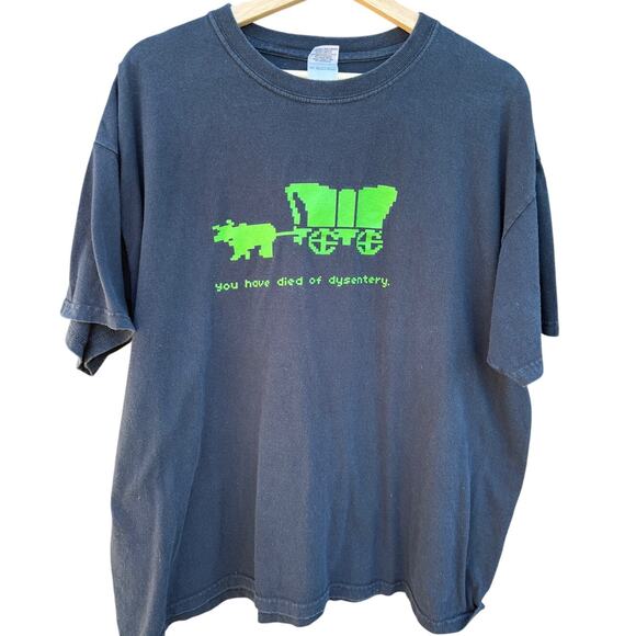 You have died of dysentery Oregon Trail video game faded black shirt Size XL - Picture 1 of 4